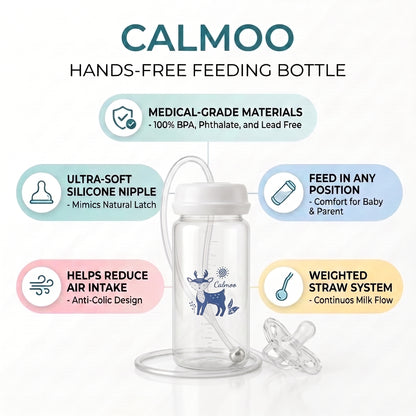 Calmoo® Hands-Free Baby Bottle for busy parents